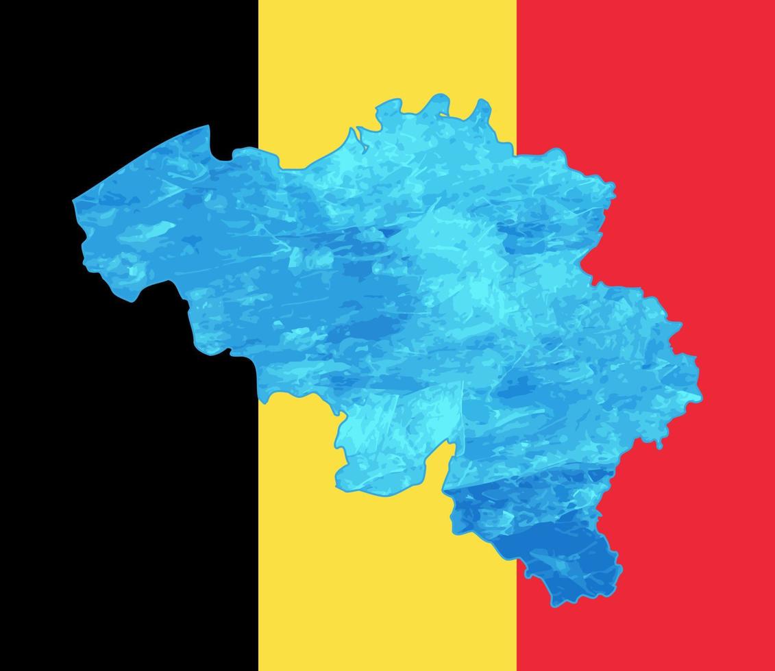 Outline map of Belgium  with the image of the national flag. Ice inside the map. Vector illustration. Energy crisis.