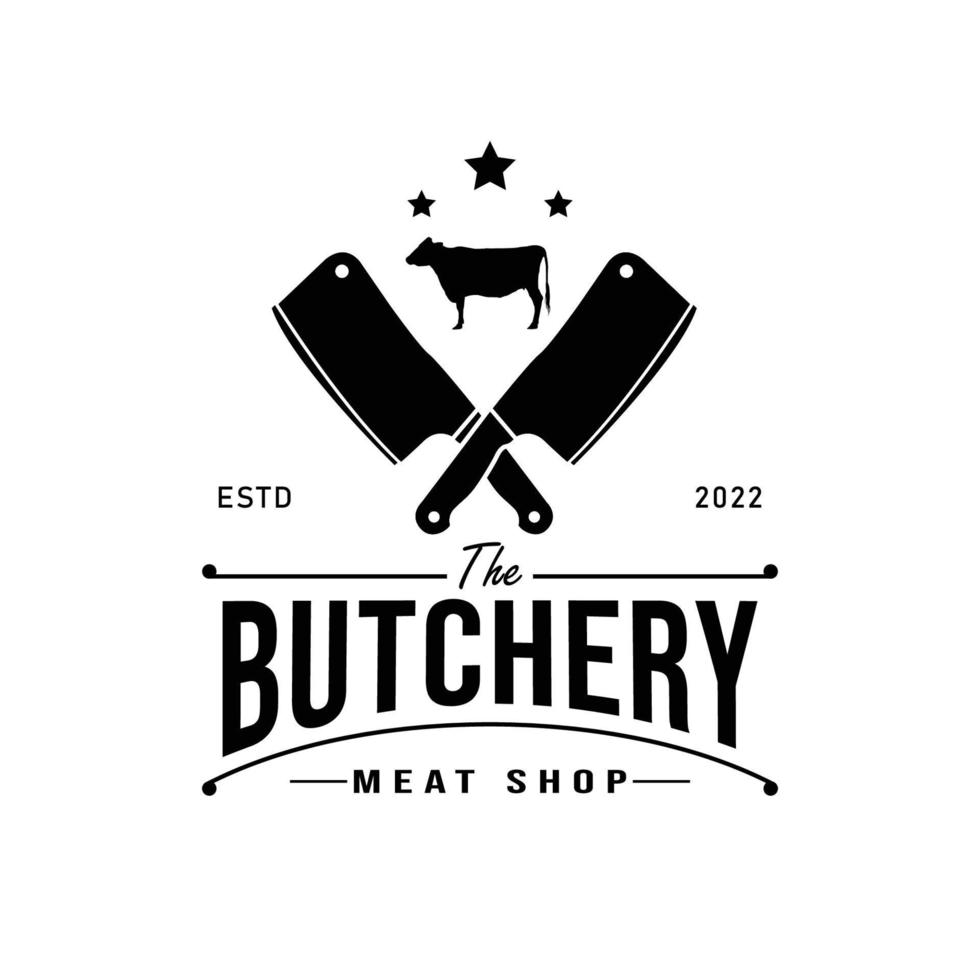 Vintage Butcher Logo Design Template with Stars vector