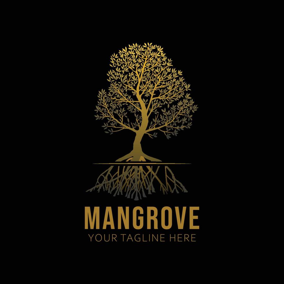 Luxury Mangrove Logo With Black Isolated Background. Vector Logo Design Icon Symbol Idea.