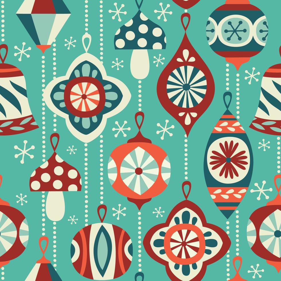 Vintage Christmas ornaments seamless pattern. Hand drawn repetitve pattern. Perfect for fabric, wallpaper or giftwrap. vector