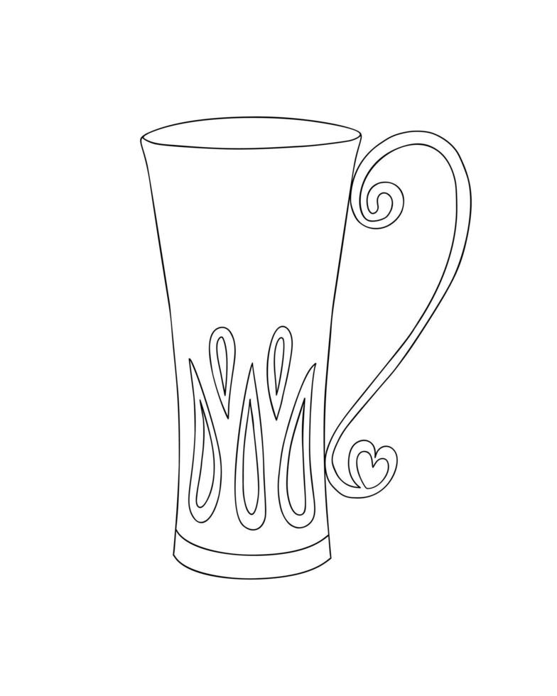 taza para bebidas calientes ilustración vectorial de contorno simple, imagen de arte de línea de estilo de fideos de taza de café o té para menú, póster, tarjeta, decoración de invierno vector