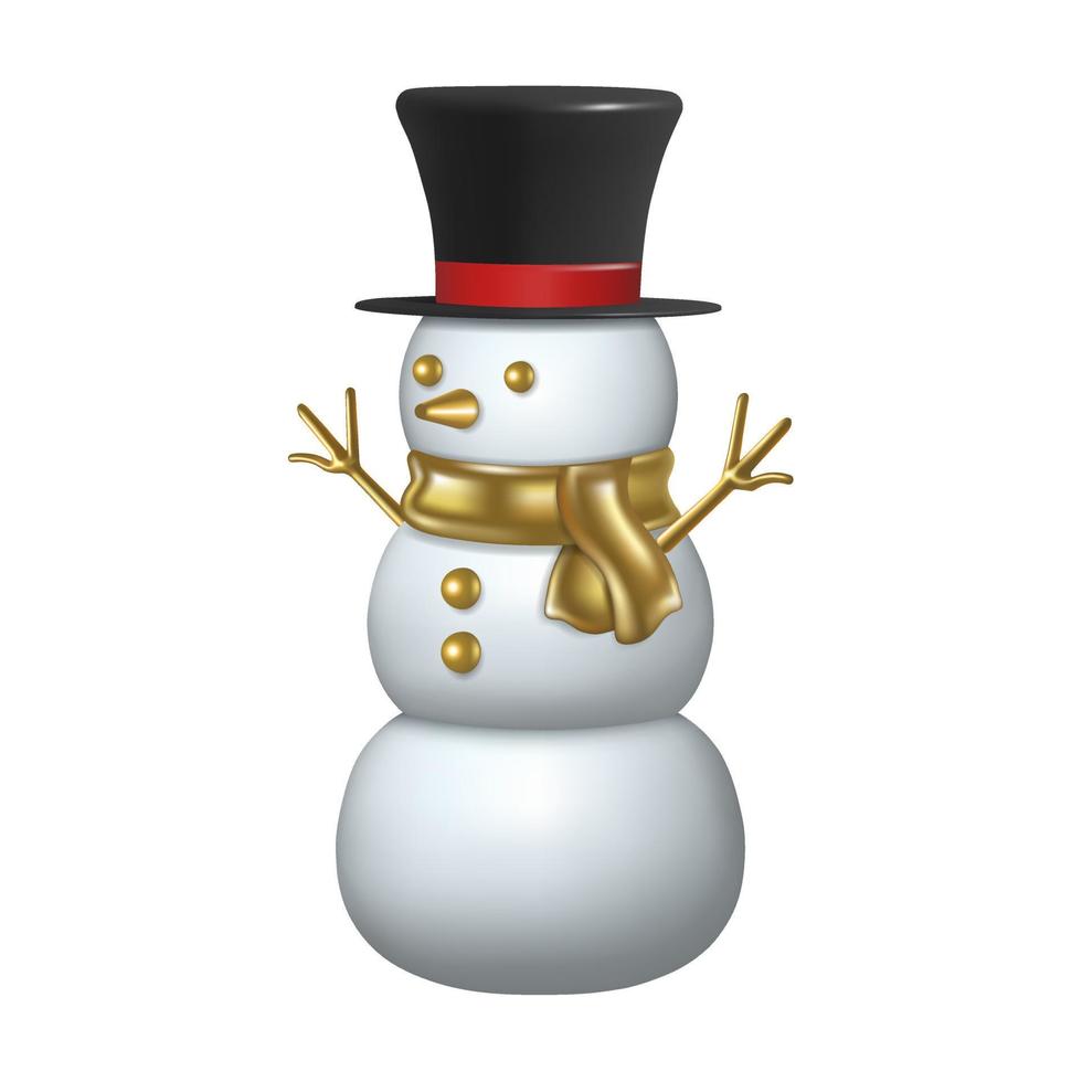 muñeco de nieve 3d aislado. Decoración navideña vector
