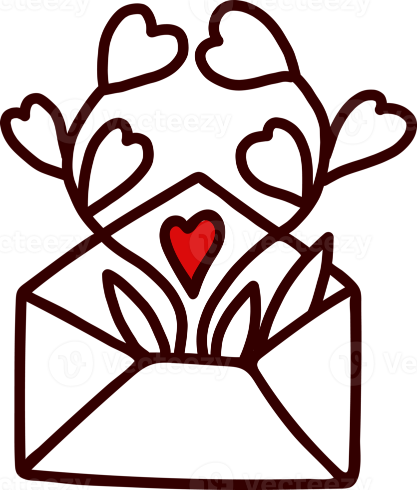 carta con flores y corazones png