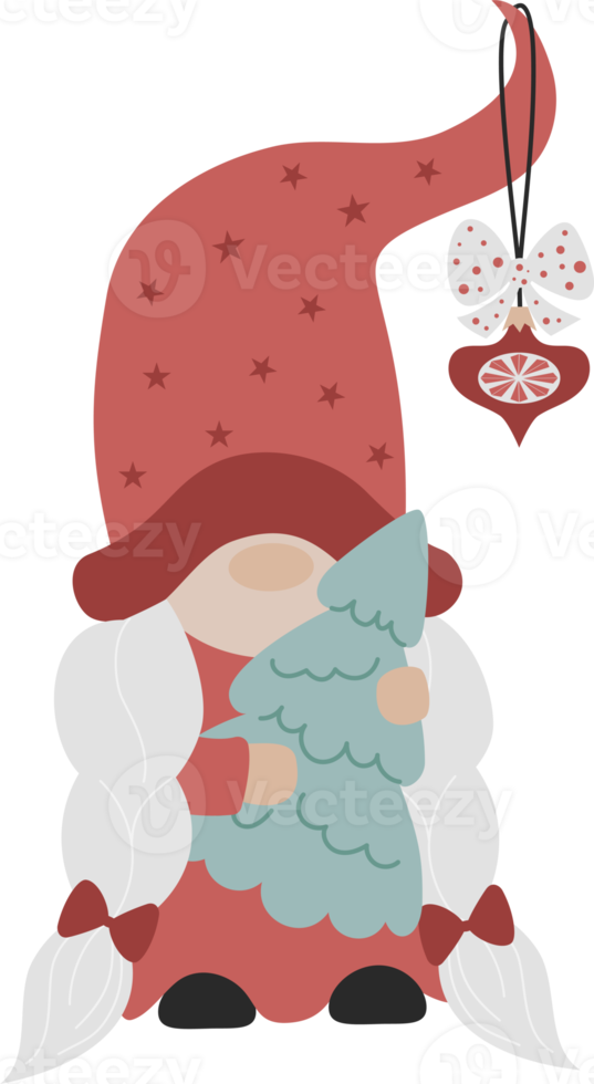 Scandinavian gnome girl with Christmas tree png