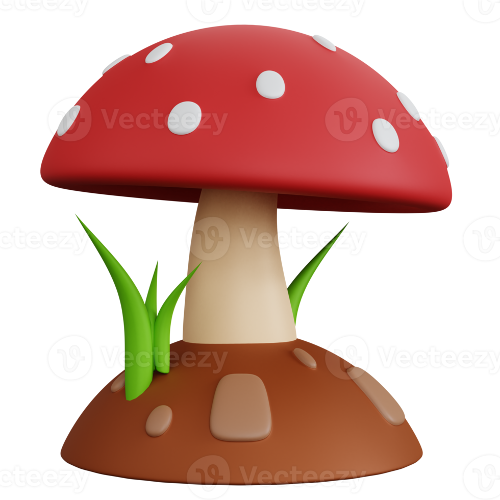 3d rendering mushroom on the ground and some grass isolated png