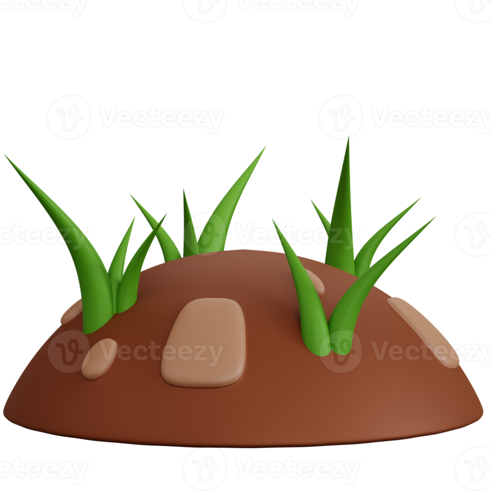 3d rendering soil and some grass isolated png