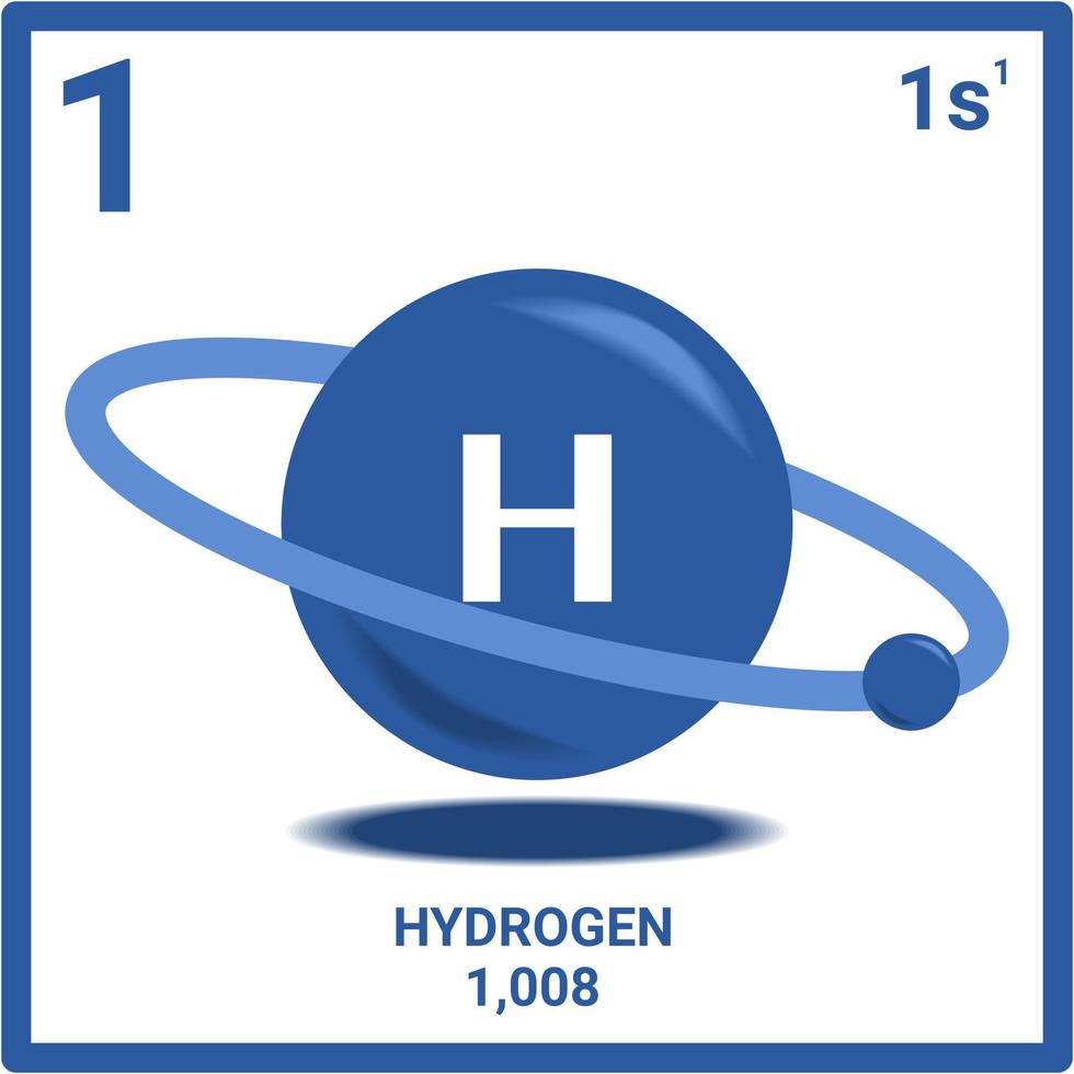 vector de átomo de hidrógeno. átomo de hidrógeno con masa atómica, número  atómico, configuración electrónica y
