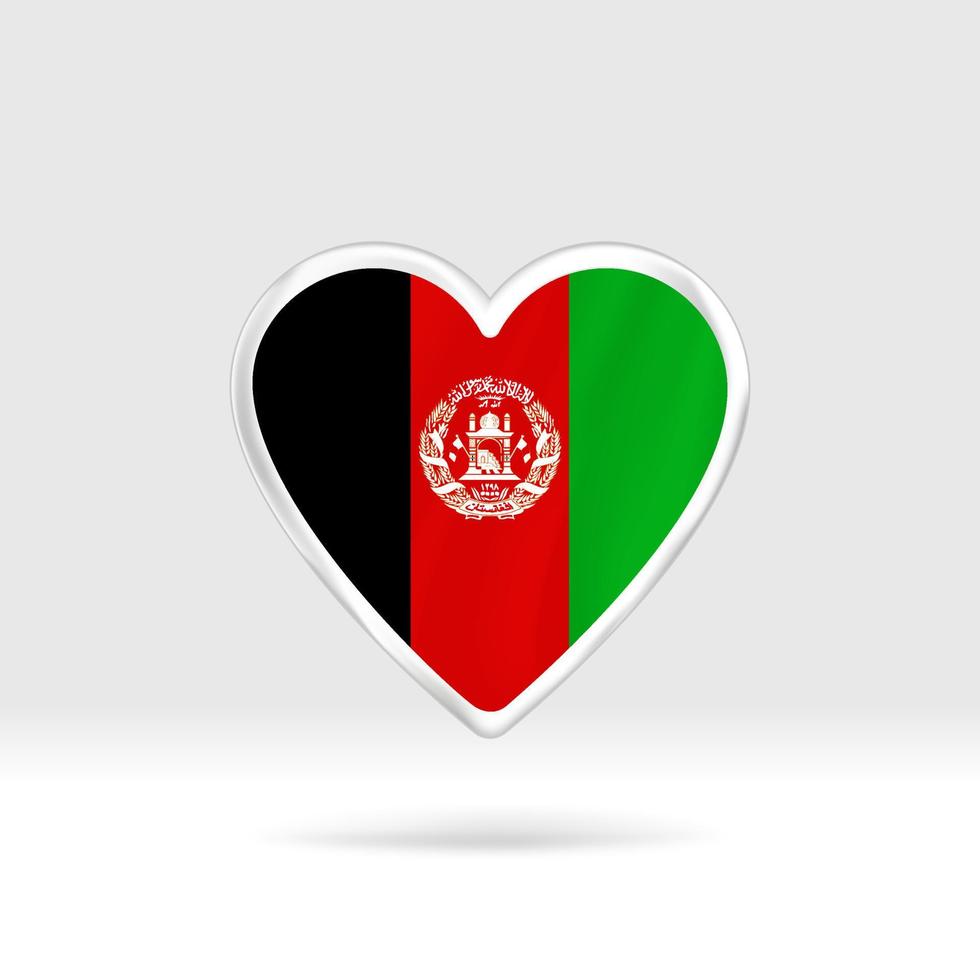 Heart from Afghanistan flag. Silver button star and flag template. Easy editing and vector in groups. National flag vector illustration on white background.