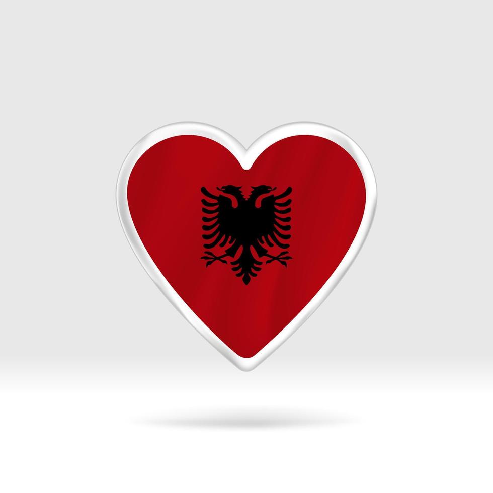 corazón de la bandera de albania. estrella de botón plateado y plantilla de bandera. fácil edición y vector en grupos. Ilustración de vector de bandera nacional sobre fondo blanco.