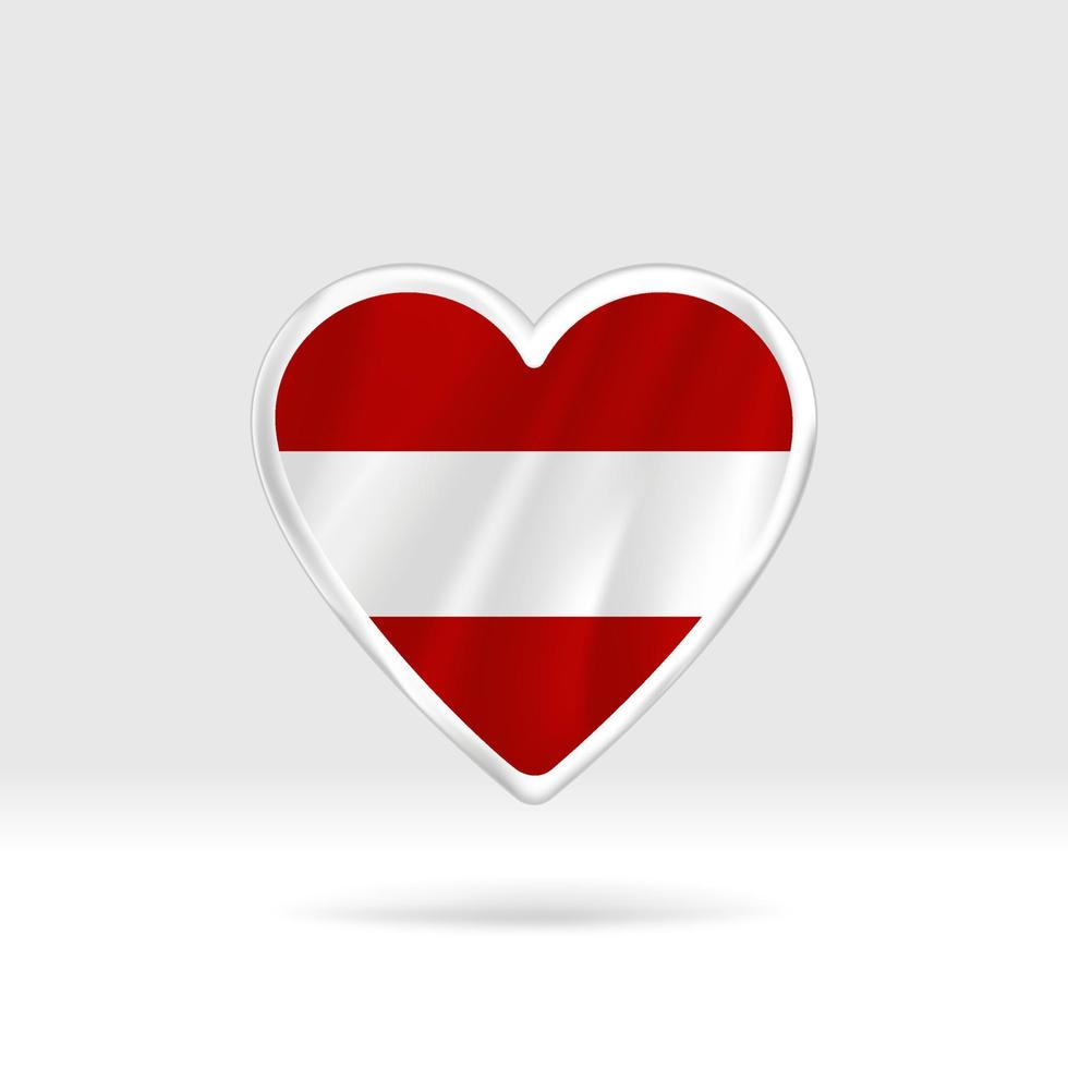 corazón de la bandera de austria. estrella de botón plateado y plantilla de bandera. fácil edición y vector en grupos. Ilustración de vector de bandera nacional sobre fondo blanco.
