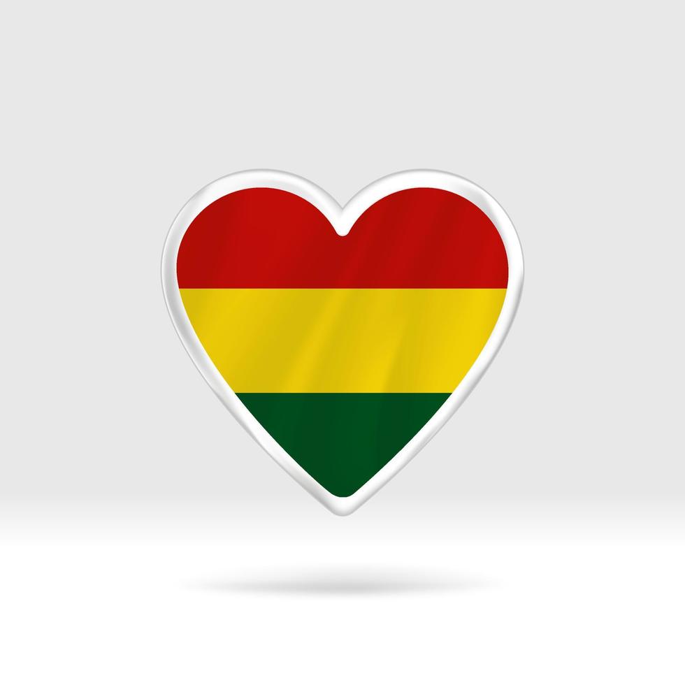 Heart from Bolivia flag. Silver button star and flag template. Easy editing and vector in groups. National flag vector illustration on white background.