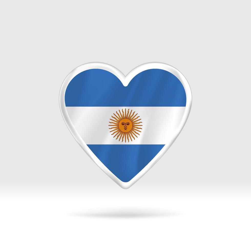 corazón de la bandera argentina. estrella de botón plateado y plantilla de bandera. fácil edición y vector en grupos. Ilustración de vector de bandera nacional sobre fondo blanco.