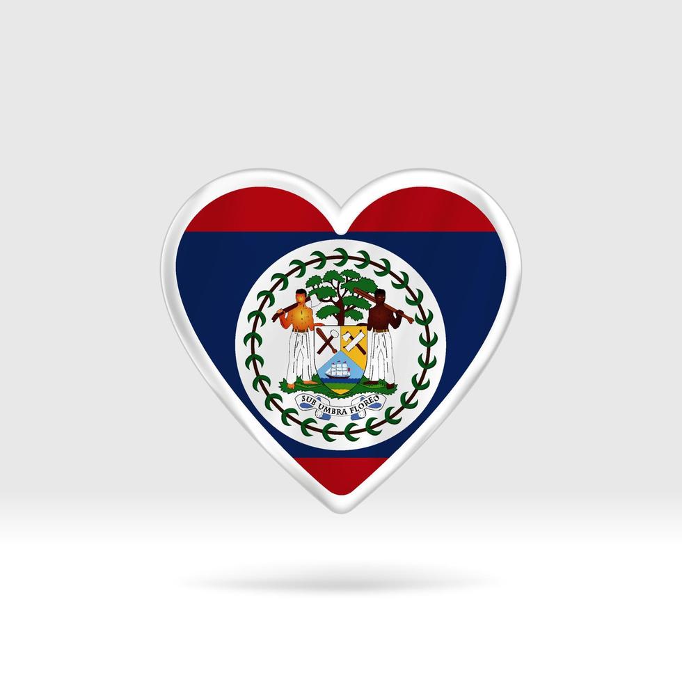 Heart from Belize flag. Silver button star and flag template. Easy editing and vector in groups. National flag vector illustration on white background.