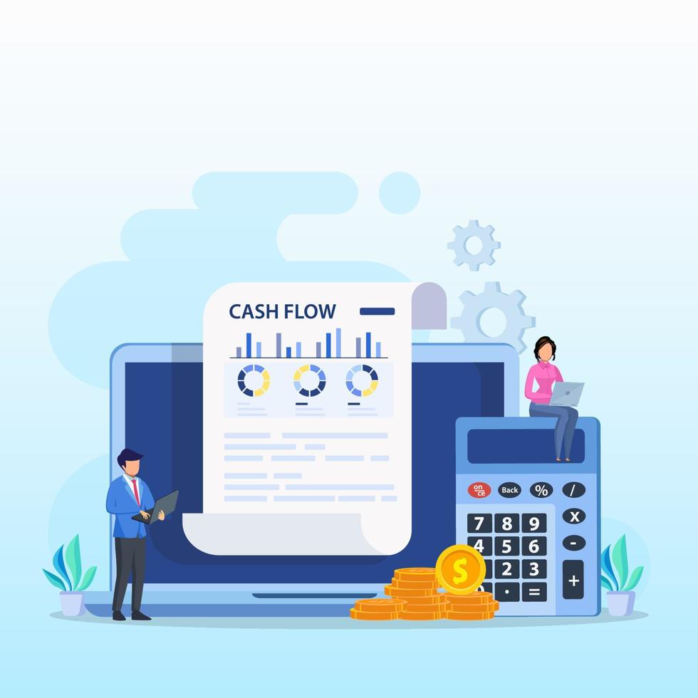 Cash Flow Vector Illustration Concept. Business people with online cash flow report.