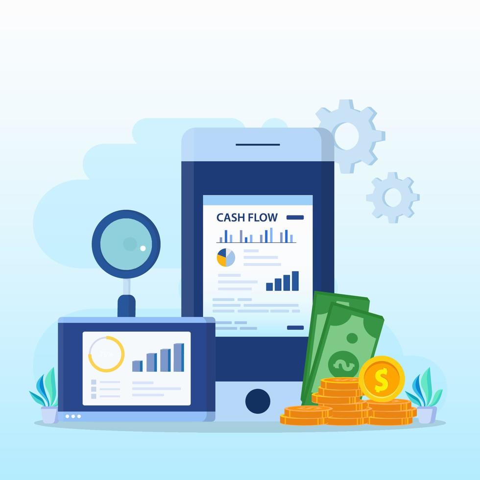 Cash Flow Vector Illustration Concept. Business people with online cash flow report.