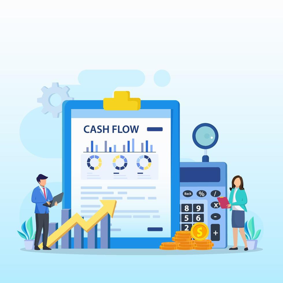 Cash Flow Vector Illustration Concept. Business people with online cash flow report.