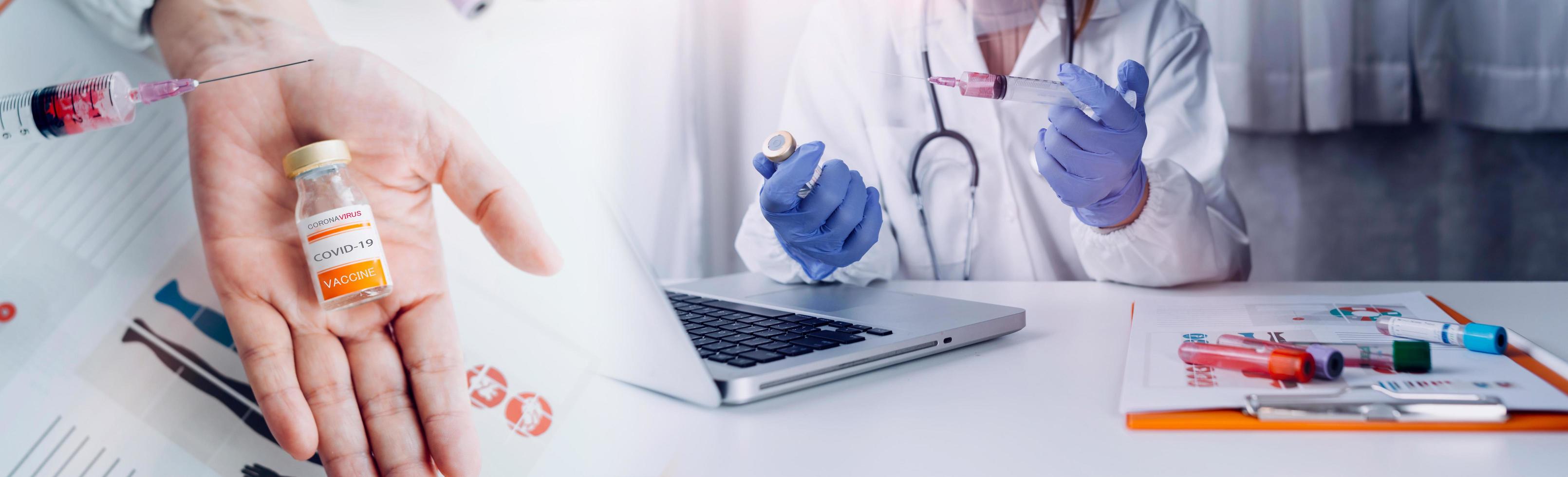 Medicine doctor hand working on a patients x-ray scans digital healthcare and connection with modern virtual screen interface icons, Medical technology and network concept. photo