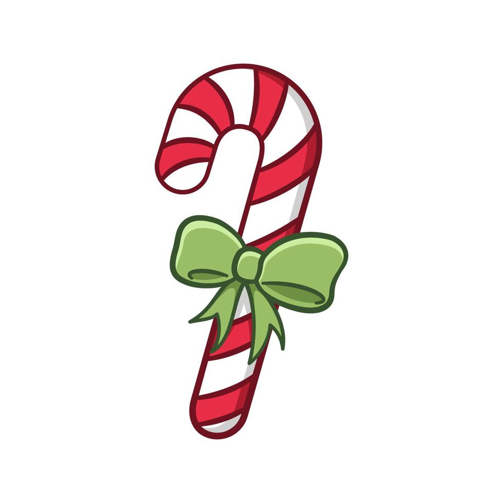 Peppermint candy cane with ribbon cartoon illustration. Winter Christmas theme clip art. vector