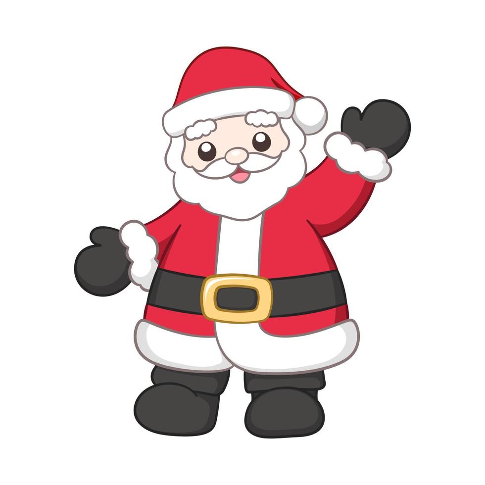 Cute happy Santa Claus waving cartoon illustration. Father Christmas, Kris Kringle, Saint Nick. Winter Christmas theme clip art. vector