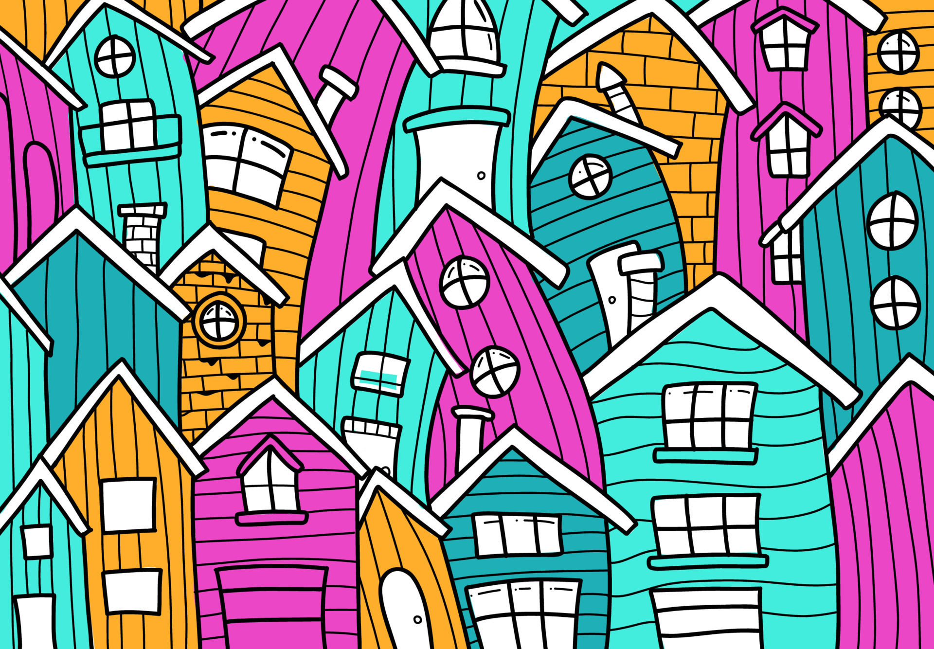 doodle house home pattern background outline hand drawn colorful
