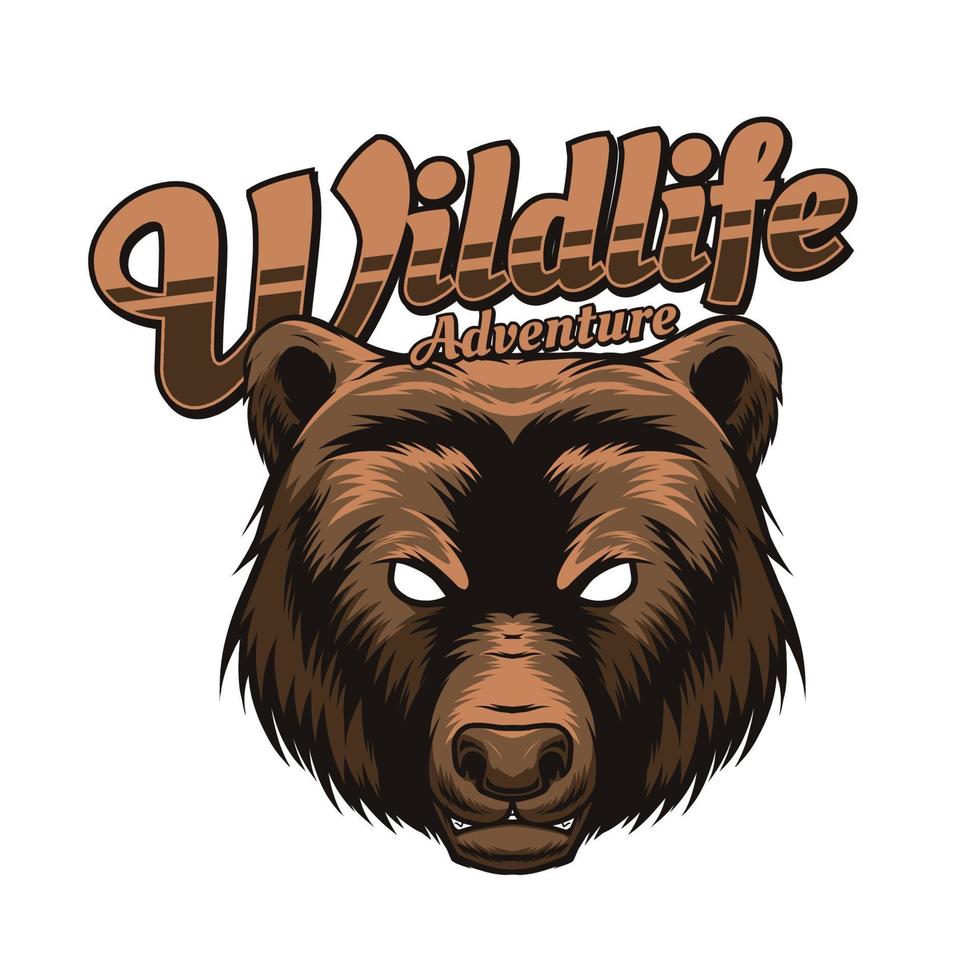 concepto de logotipo de aventura de vida silvestre con ilustración de cabeza de oso vector