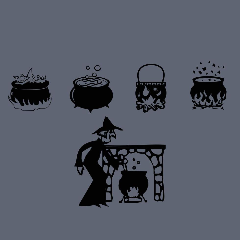 witch's cauldron silhouette vector