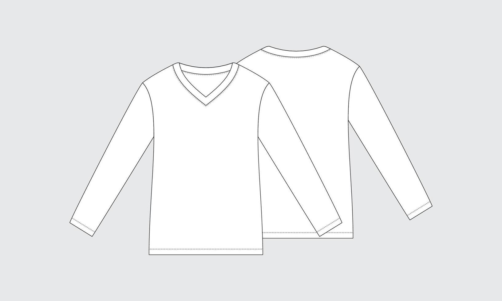 camiseta con cuello en v manga larga ilustración técnica de moda vector