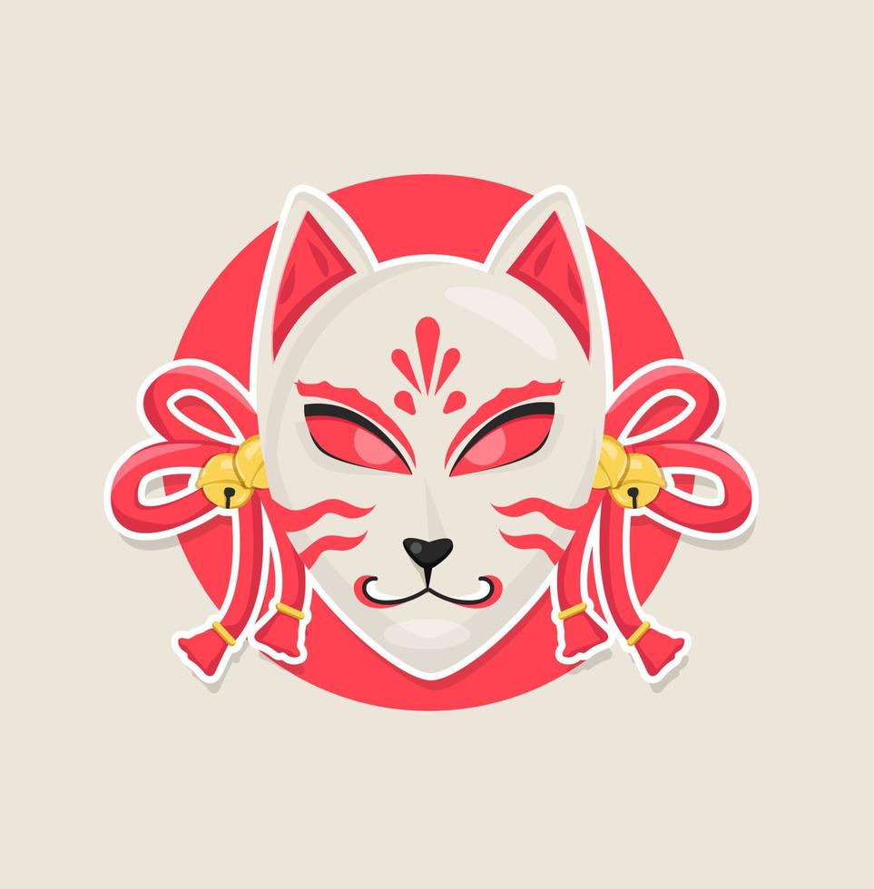 máscara kitsune con personaje de dibujos animados de espada. vector