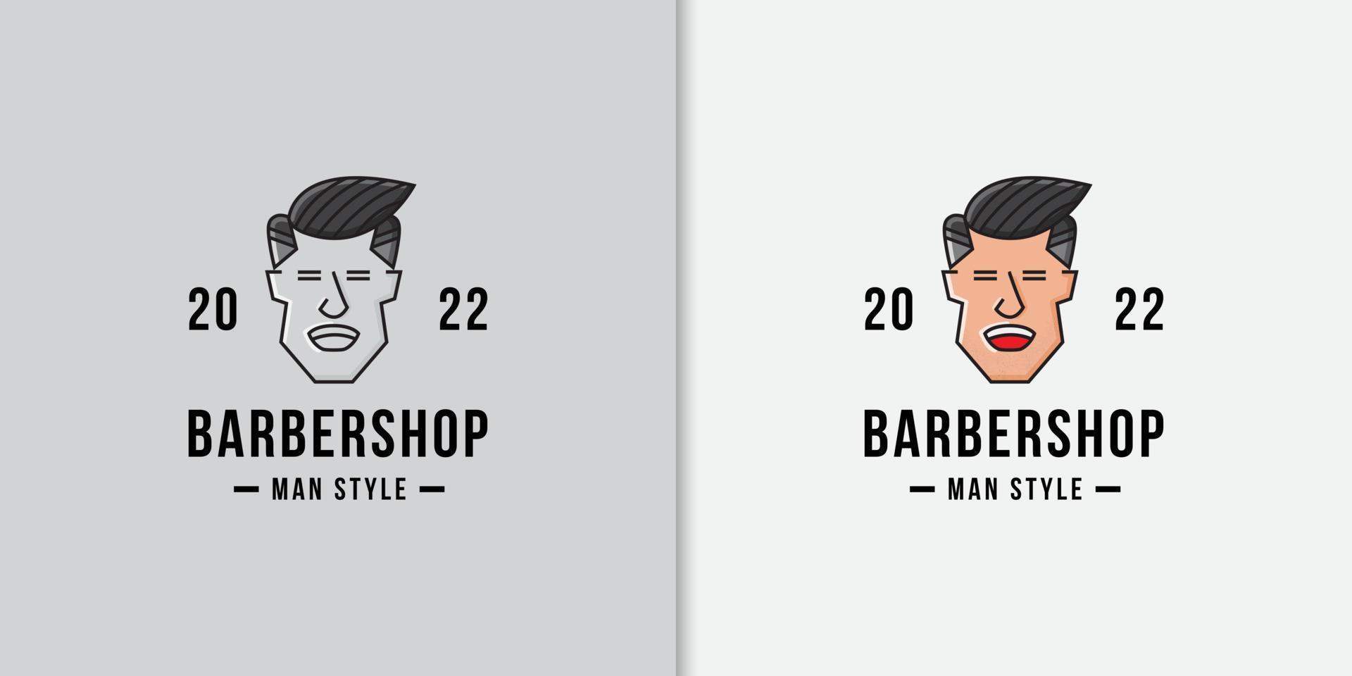 logotipo de concepto de barbería con plantilla de diseño de hombre sonriente vector