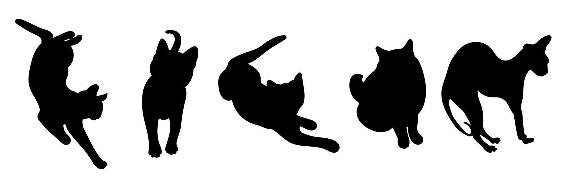 Set of cats silhouettes, black pets vector, different animal poses vector