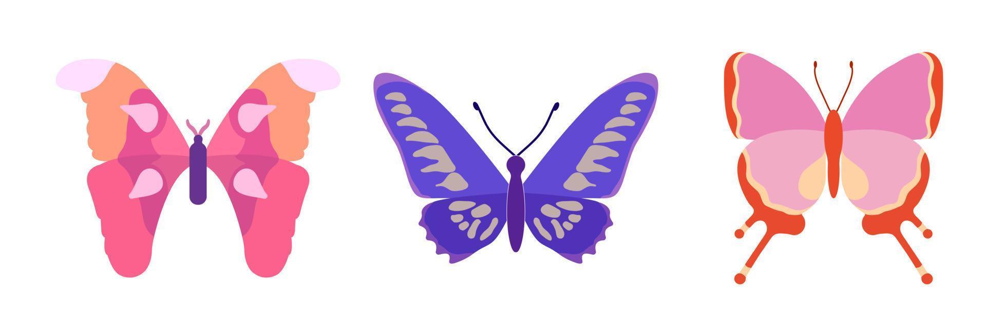 colección de mariposas sobre un fondo blanco. conjunto de iconos de dibujos animados aislados, insecto decorativo. vector