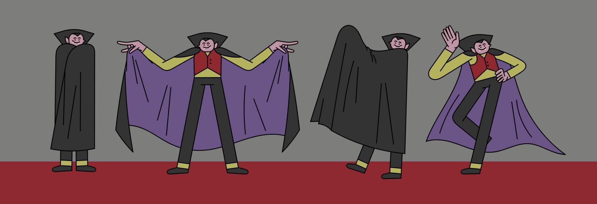 drácula cool pose dibujado a mano ilustración de personaje vector