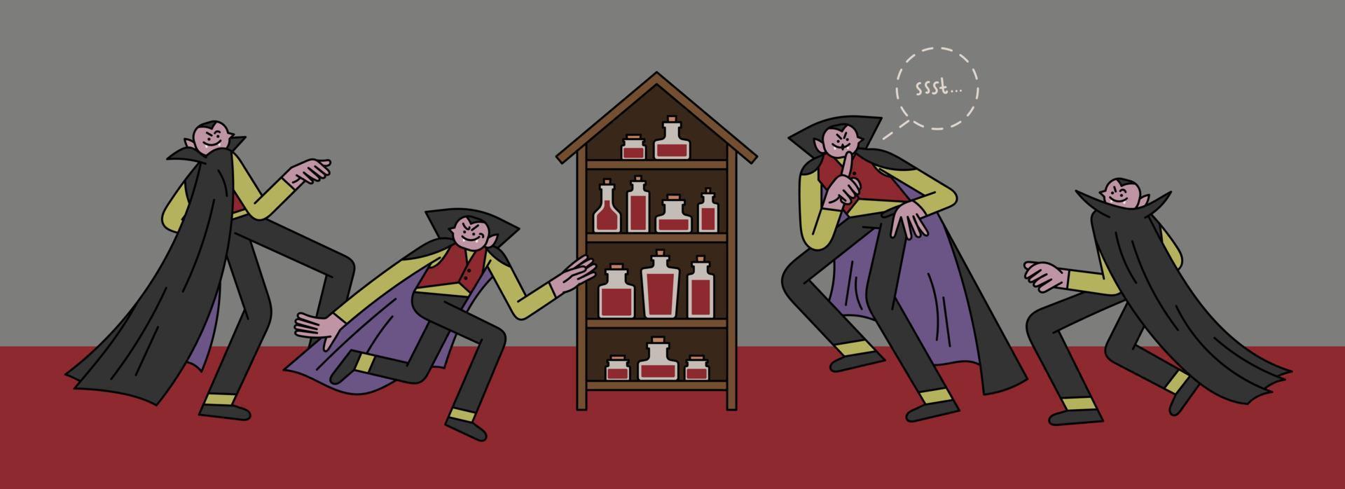 Dracula Stealing Blood Sneakily Hand Drawn Character Illustration vector