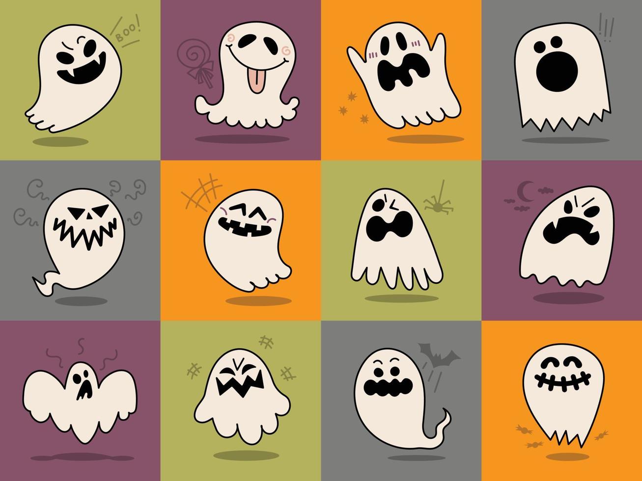 Cute Ghost Set Hand Drawn Character Illustration vector
