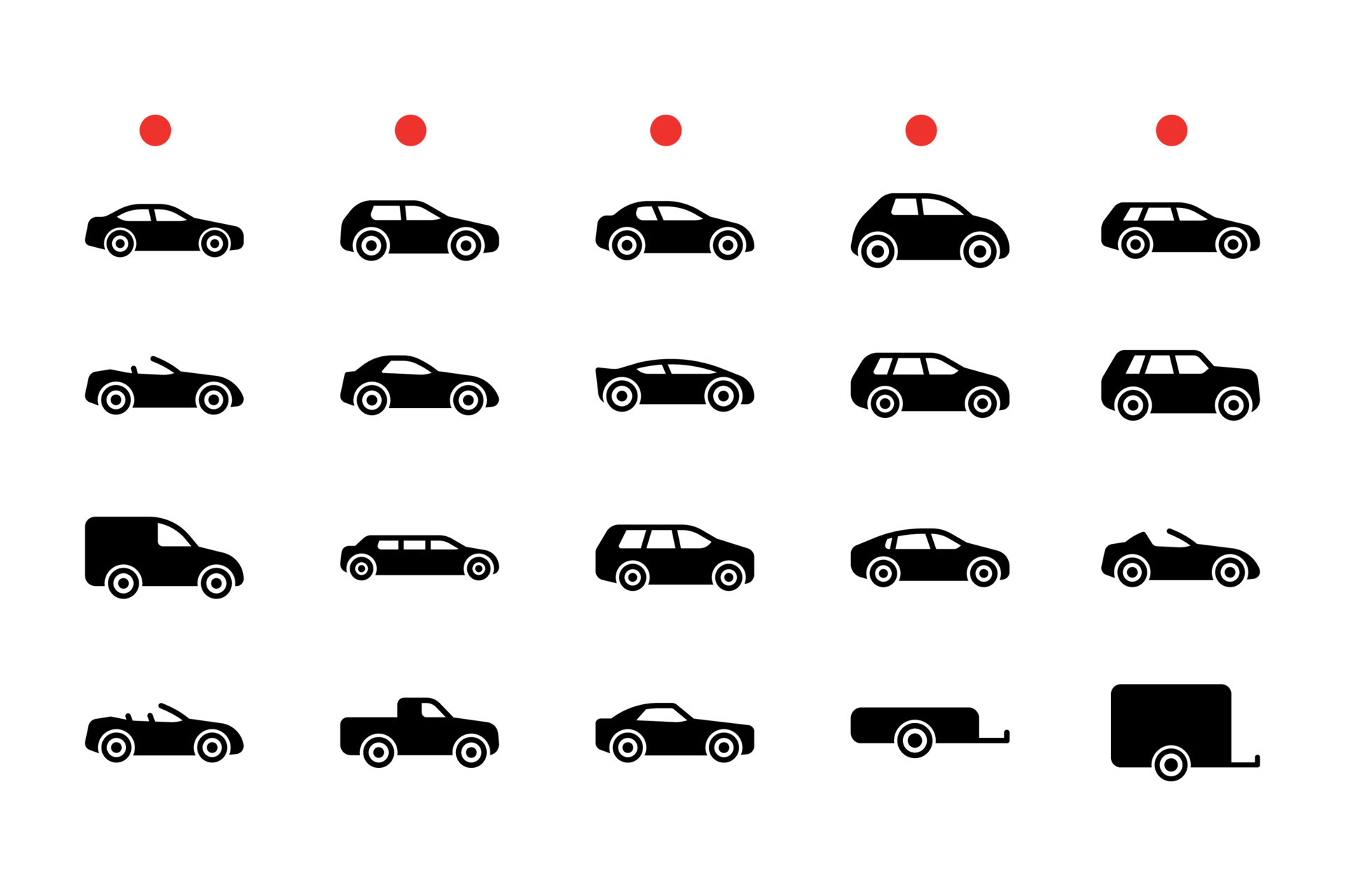 Car icon pack. All car types icon collection. Vehicle icons