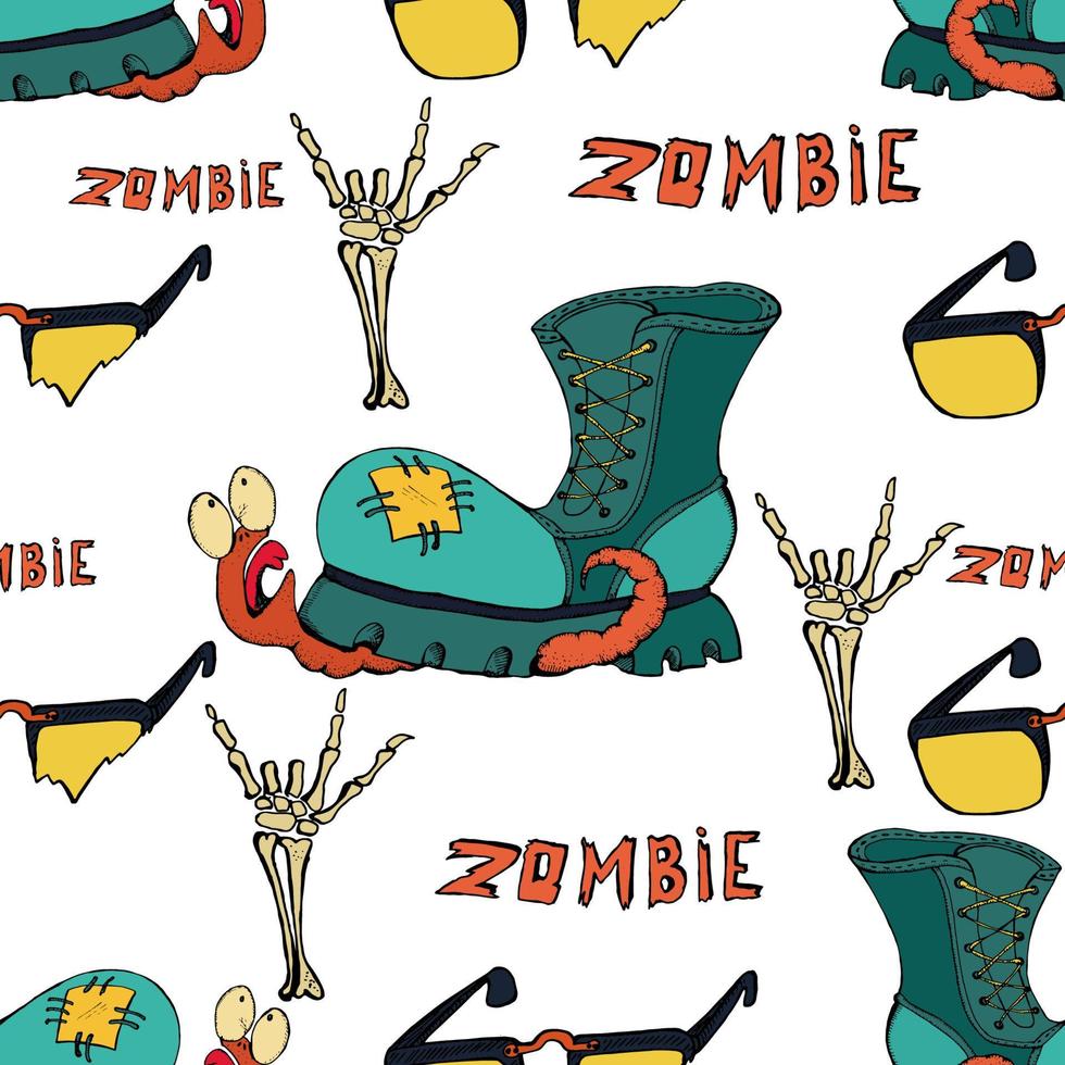 Cool modern hand drawn patterns for teens with a zombie. Seamless backgrounds for the design of textiles, phone covers, web sites, gift wrapping, notebooks, t-shirt, prints. vector