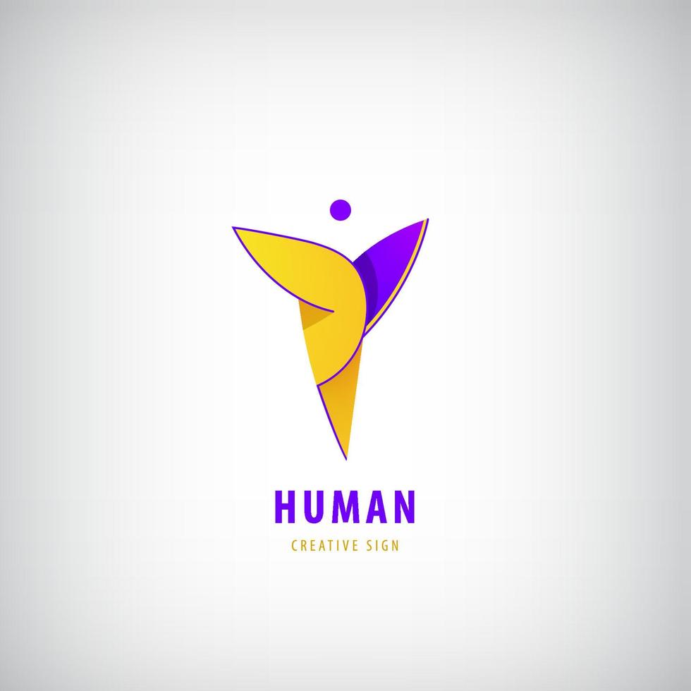 logotipo de hombre abstracto vectorial, líder, ganador, icono de figura geométrica. logotipo humano de pétalos multicolores ondulados, concepto dinámico vector