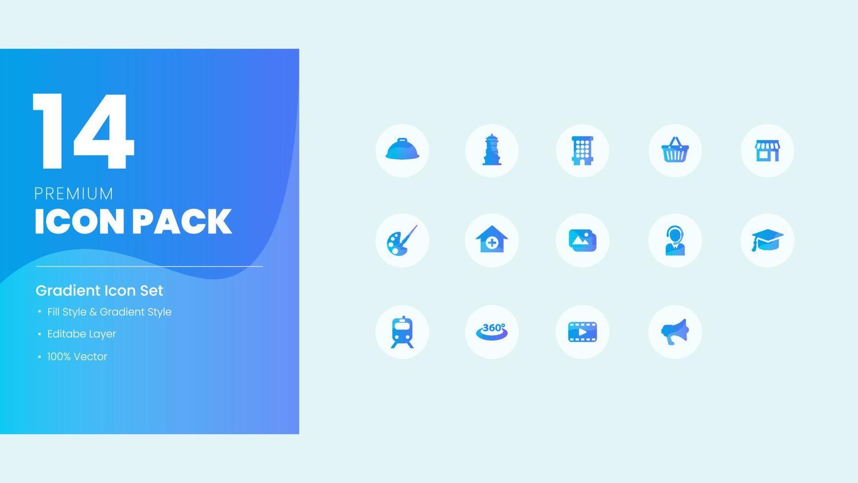 paquete de iconos degradados con color azul y estilo premium vector