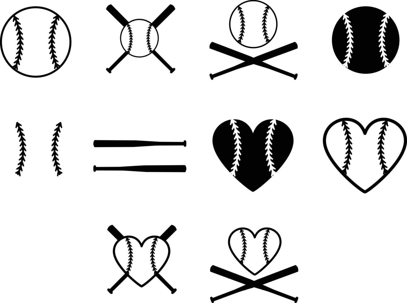 set of baseball icon on white background. baseball stitches sign. two crossed baseball bats symbol. flat style. vector