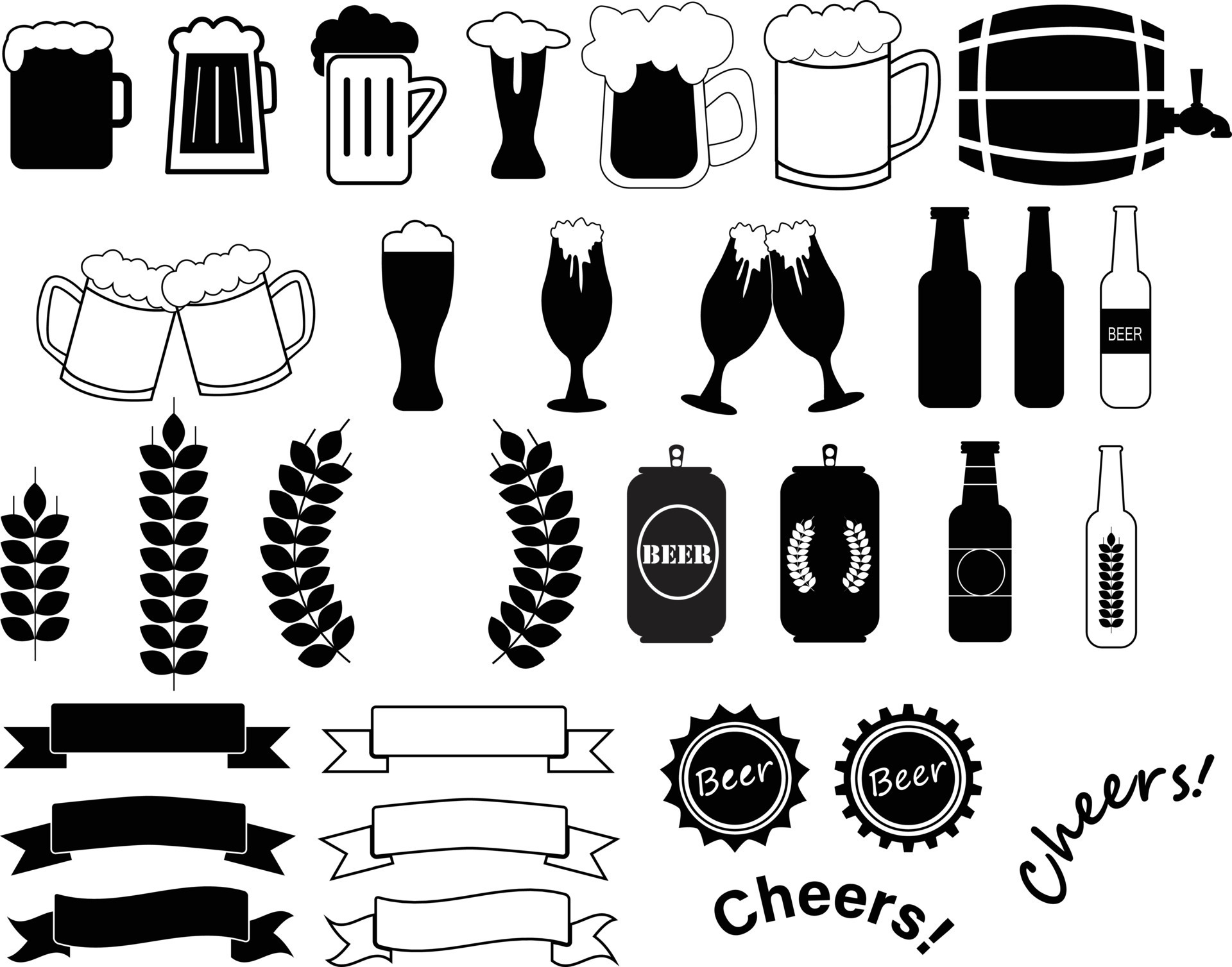 Beer icon set on white background. Beer sign. bottle, glass logo. flat