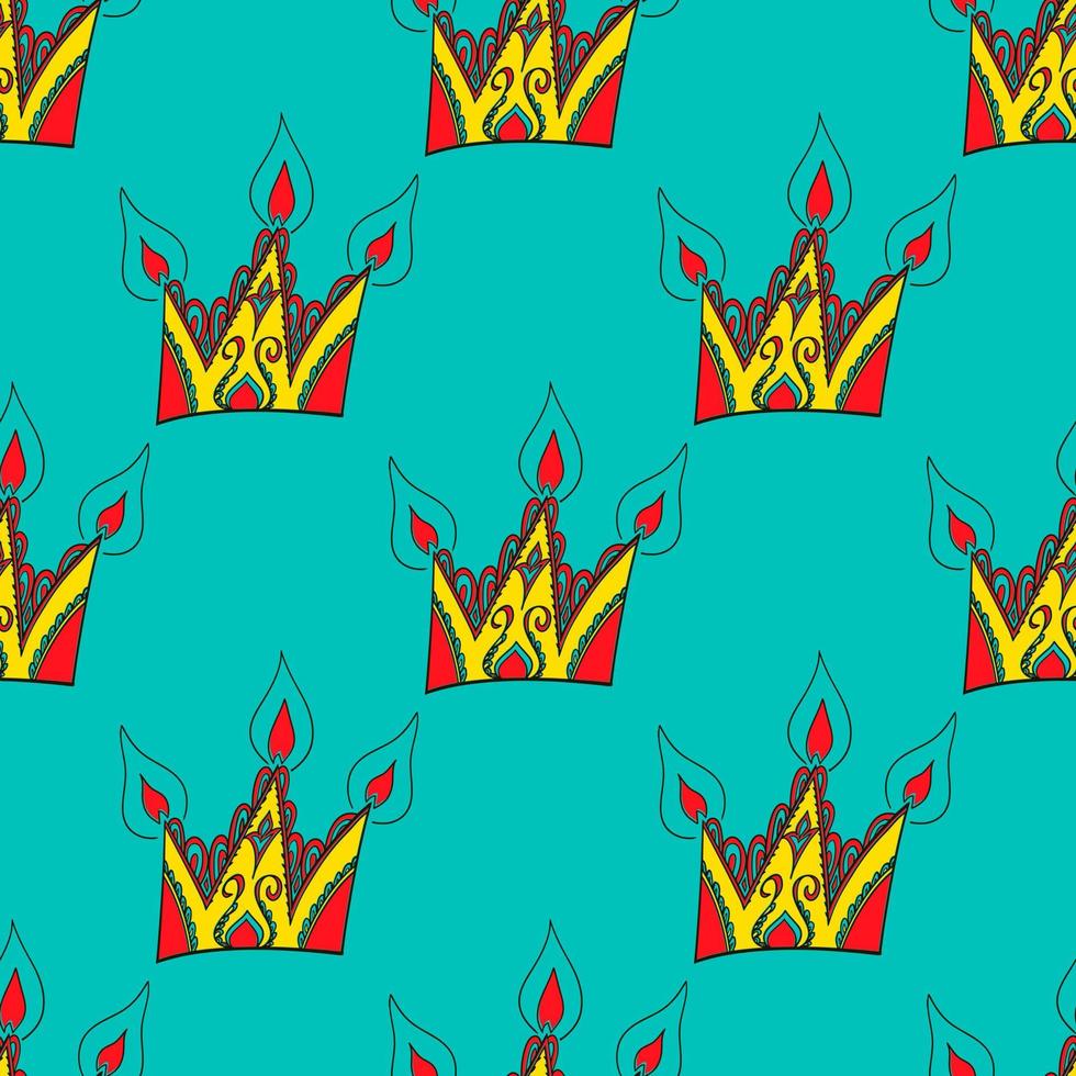 bright vector seamless abstract hand-drawn pattern with crowns.