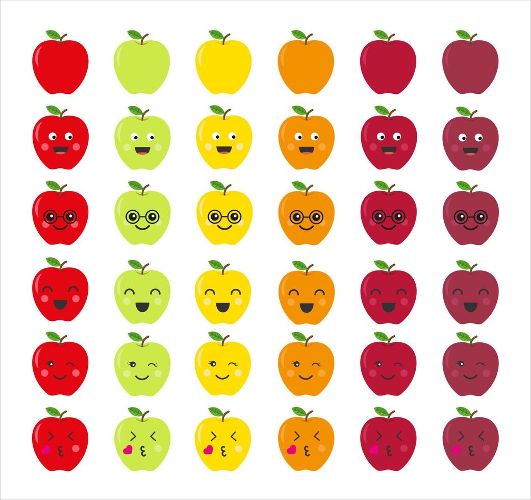 Big set of apples. Teachers symbol. Cute apples with different