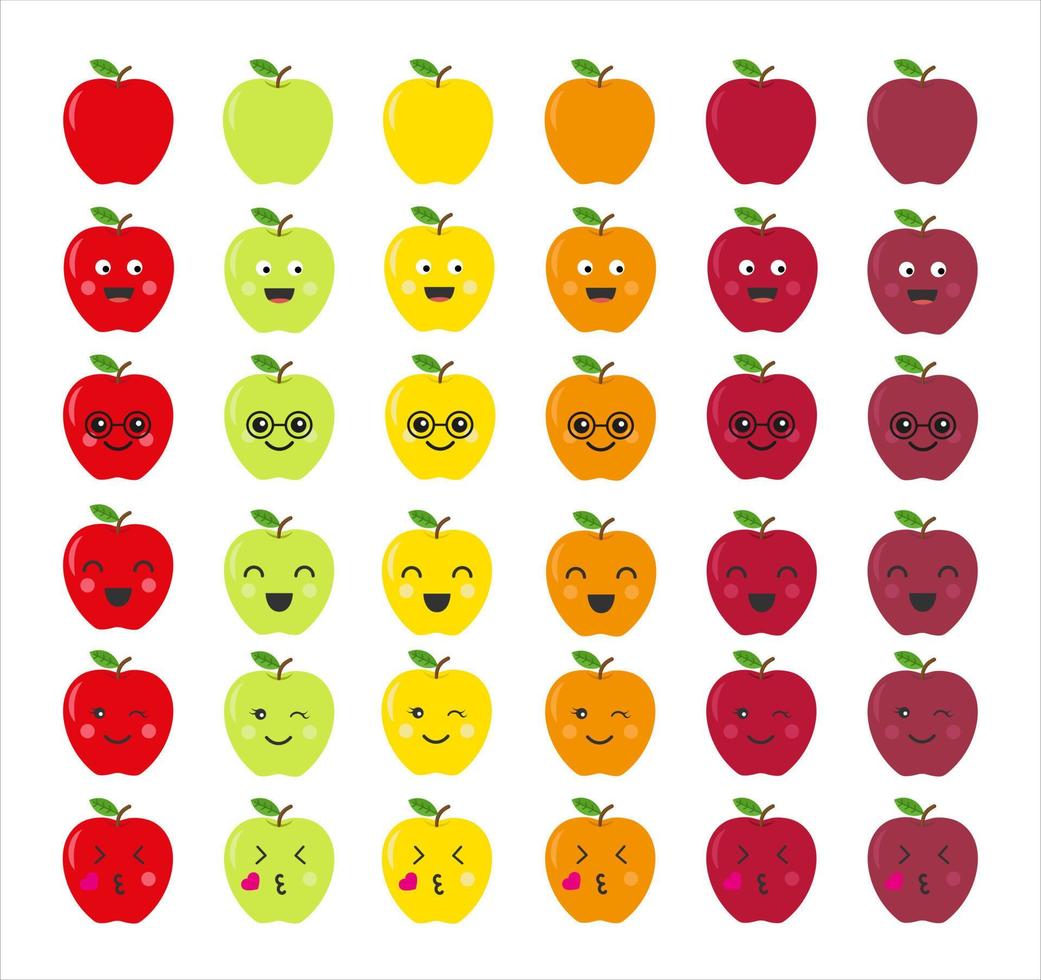 Big set of apples. Teachers symbol.  Cute apples with different expressions. Fruit clipart vector