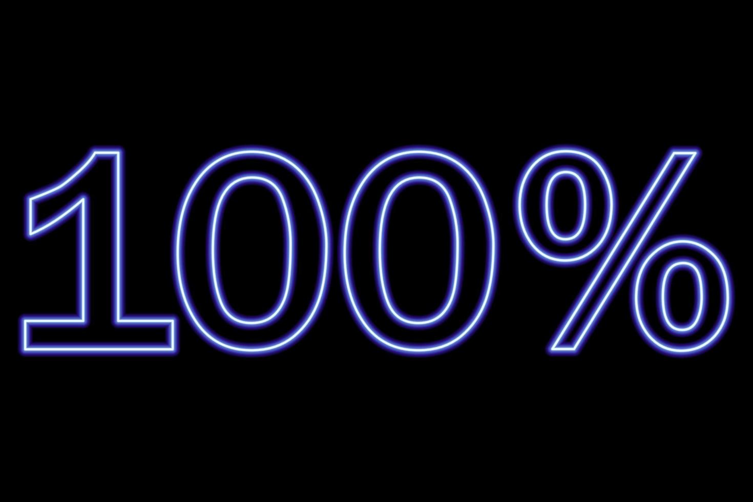 100 percent inscription on a black background. Blue line in neon style. vector