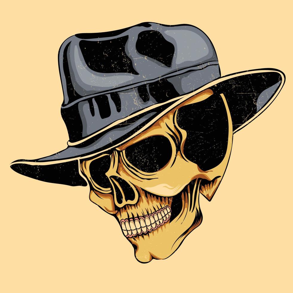 skull head with hat hand drawn vector style.