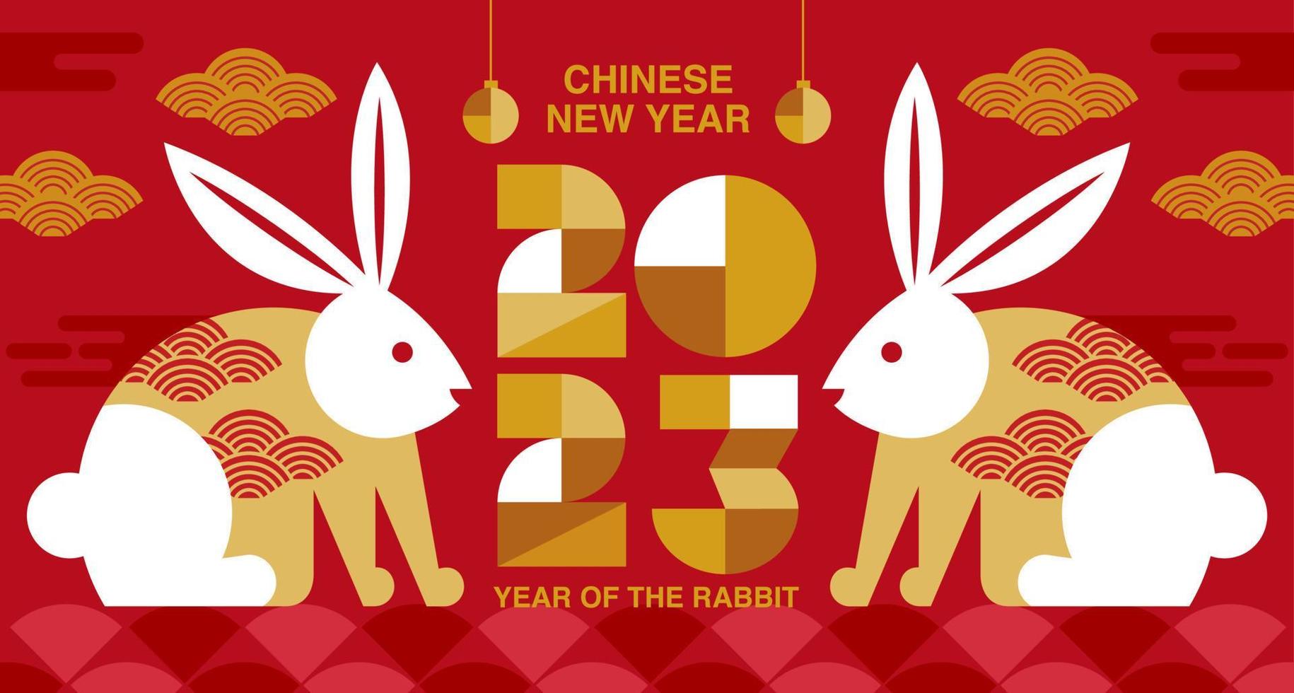 Happy new year 2023 , Lunar new year, reflection Rabbit , simple flat design vector