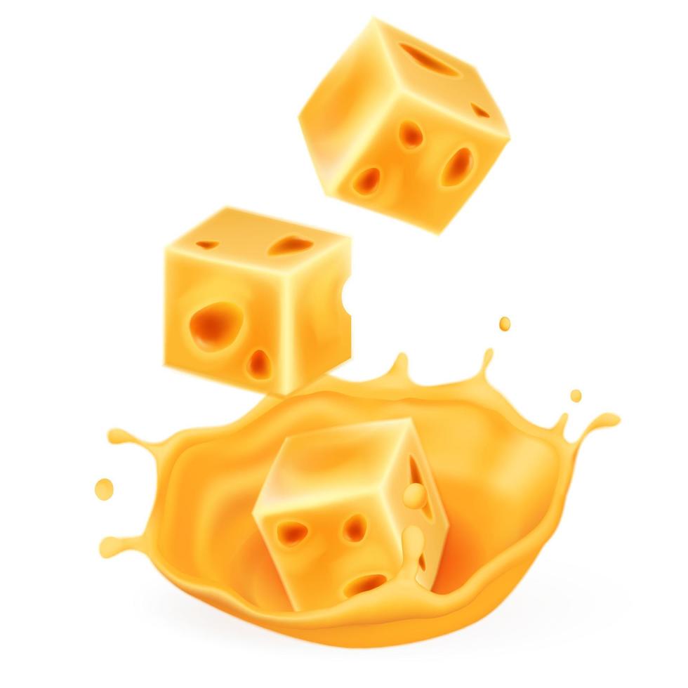 conjunto realista de piezas de queso con agujeros. ilustración vectorial vector