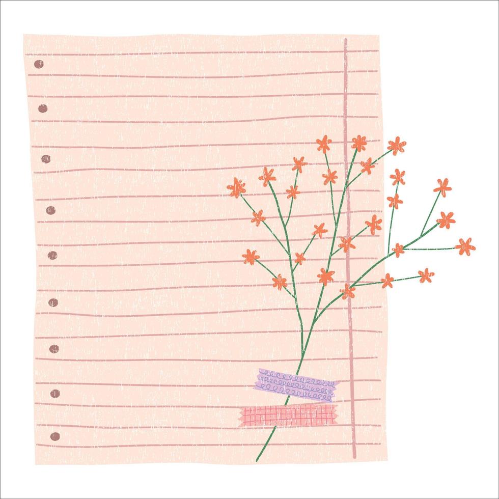 Sheet of notebook with flower and washi tape. To do list, business organizer page, paper sheet. Journal and planner design vector illustration.