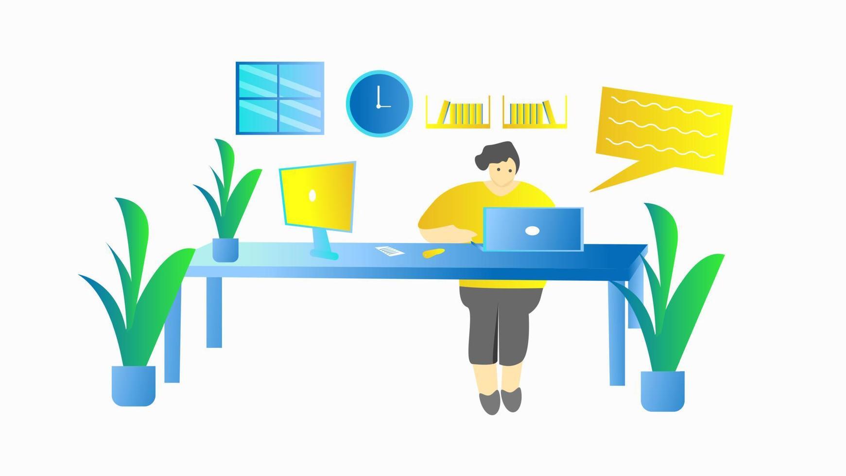 Flat illustration of people working in front of the computer vector