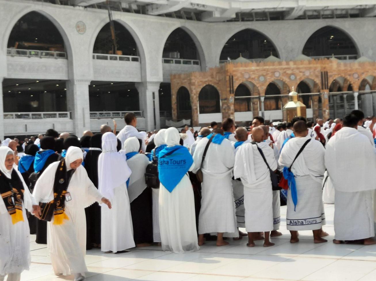 Mecca, Saudi Arabia, Sep 2022 - Pilgrims from other countries are busy praying near the Kaaba in Masjid al-Haram in Mecca. photo